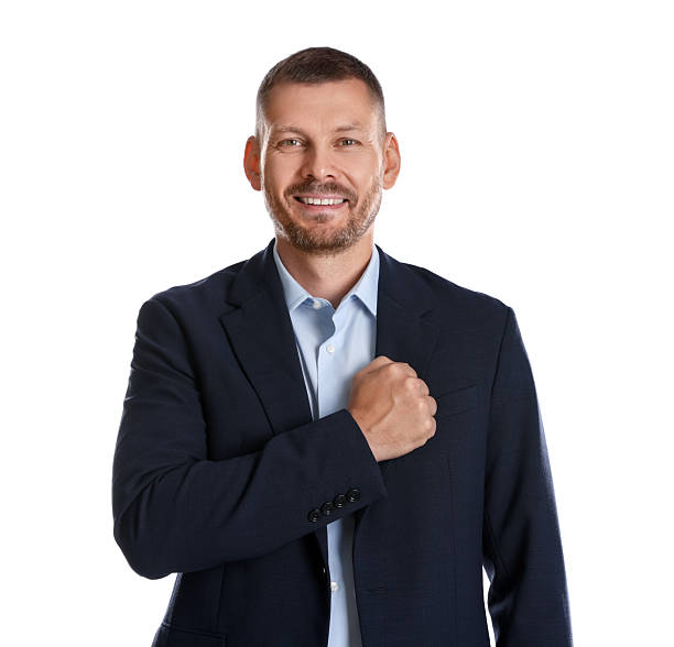 istock Man making promise on white background. Oath gesture 2227364693