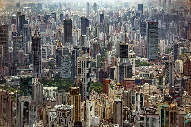 Shanghai Bund skyline panorama stock photo
