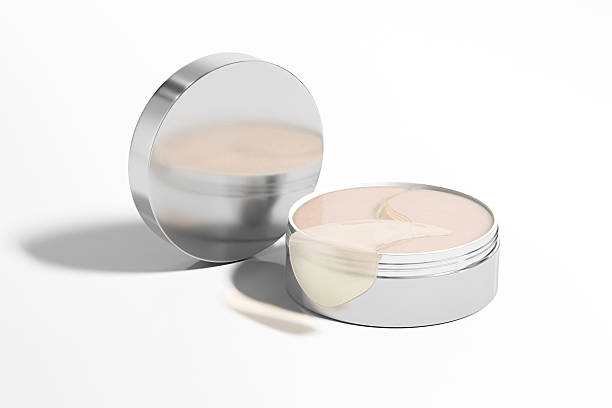 istock Hydrogel eye mask in cylindrical Container, metallic silver packaging for under eye Patches, luxury anti-wrinkle product in round container, glossy aluminium electroplating screw lid cream jar mockup 2227365482