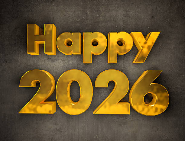 istock Golden Happy 2026 Text on the Wall 2227367301