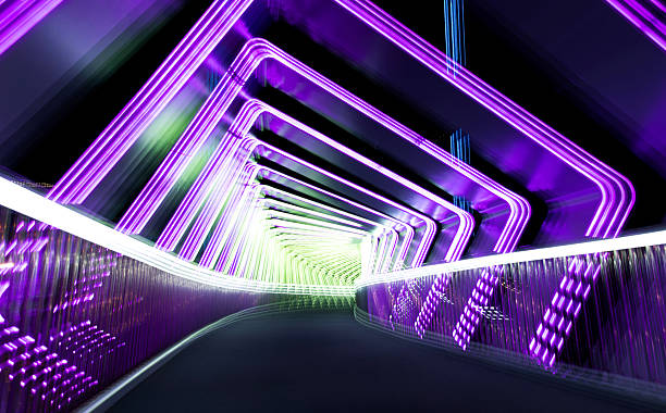 istock Empty modern pedestrian walkway with purple light 2227370373