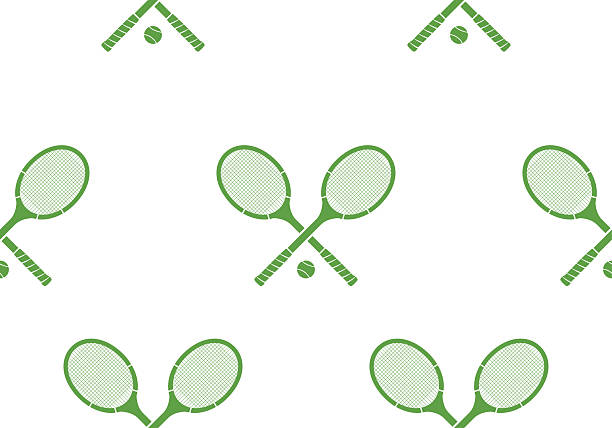 Tennis seamless pattern or background with retro tennis rackets and ball. Vector illustration.