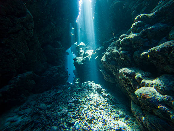 istock Sunlight sunbeams dancing in underwater cave 2227388688