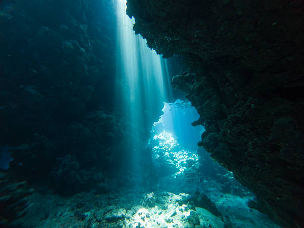 istock Sunlight sunbeams dancing in underwater cave 2227388932