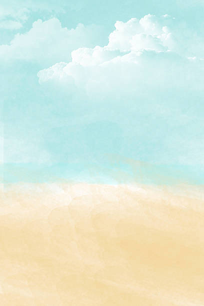 Abstract Watercolor Beach Scene with Clouds - Seashore