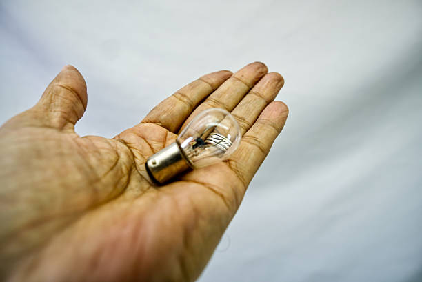 smiling attractive young man, holding the LED bulb in his hand