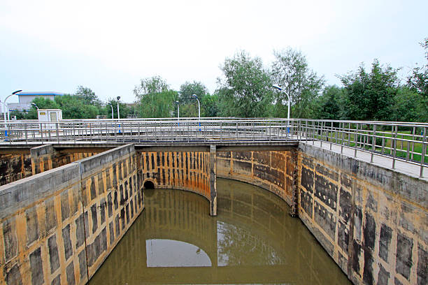 Sewage treatment plant oxidation ditch, closeup of photo