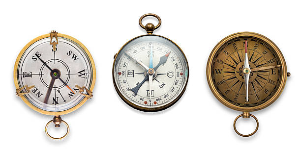 istock Old geographical compasses collection isolated on a white background. Retro compass is a wonderful element for your design. 2227398099