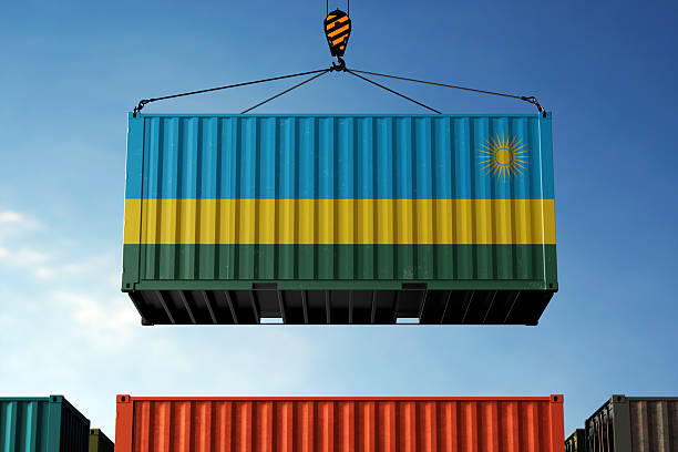 istock Rwanda trade cargo container hanging against clouds background 2227403290
