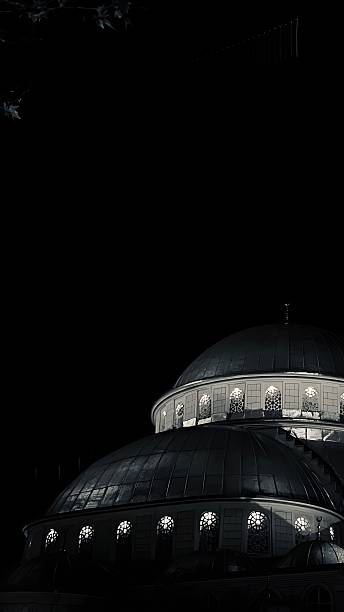 A Turkish mosque at night in black and white