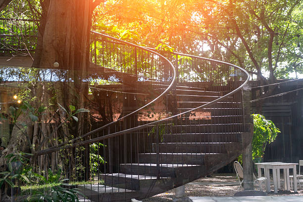 Flight of Stairs to a Modern Pedestrian Bridge