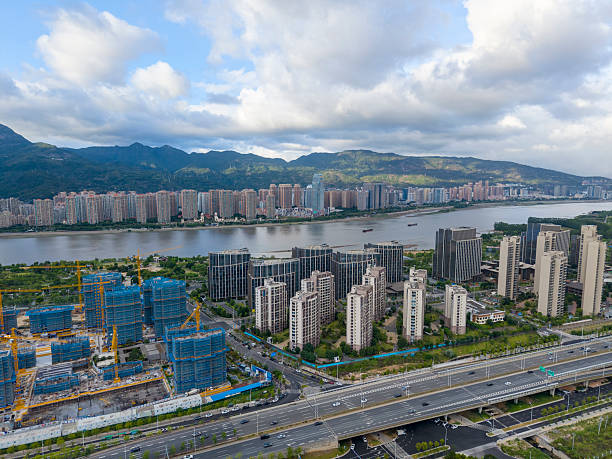 Urban Landscape with Modern Buildings and Construction Site