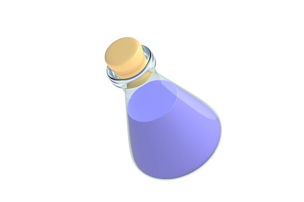 Chemistry flask with fluid isolated on white background. Laboratory equipment. Science glassware. 3d render