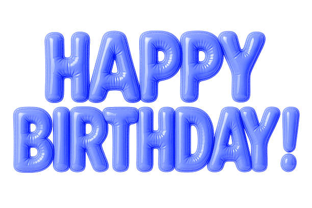 Glossy blue inflatable balloon letters forming the phrase \