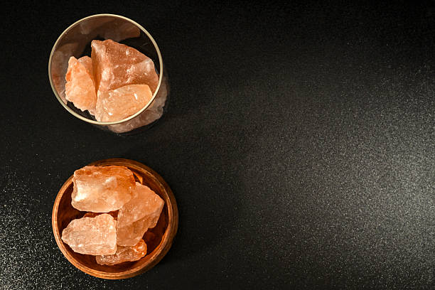 Himalayan salt in a bowl and a jar - seen from above