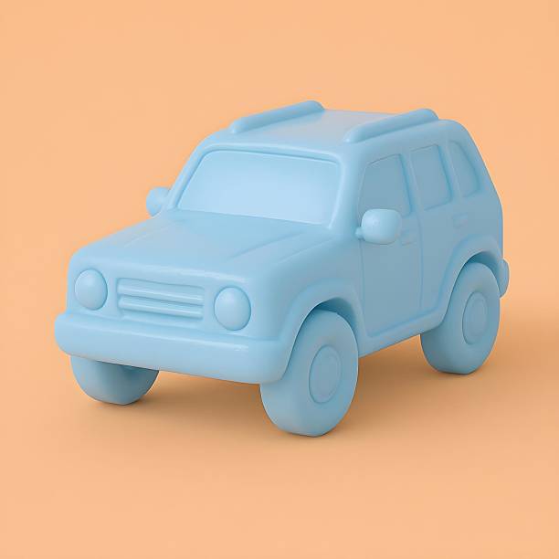 Glossy 3D illustration of a blue SUV vehicle with soft, rounded edges, isolated on a warm orange background. A playful and minimal design ideal for transportation, travel, family trips, off-road, or car-related digital content.