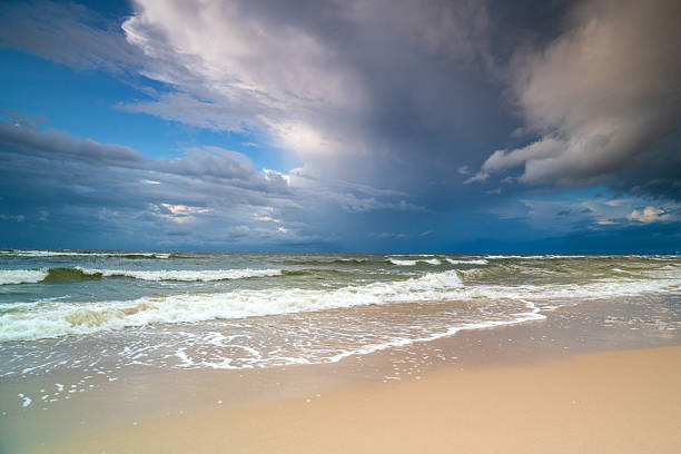 Natural landscape from the sea on a cloudy windy day.
