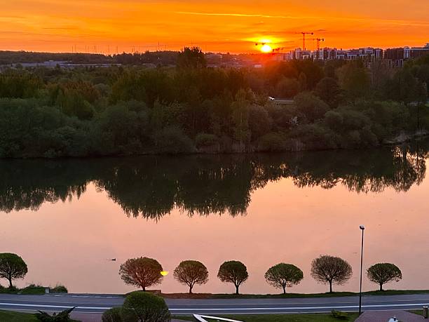 istock Sunset over Svislach River in Minsk, landscaped public park 2227437002