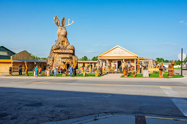 The 42 foot tall jackalope, half jackrabbit and half antelope, a chainsaw sculpture in the historic town of Wall South Dakota USA.