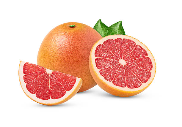 istock Fresh grapefruit and cut in a slice and in a half isolated. Citrus fruits with clipping path. 2227448025