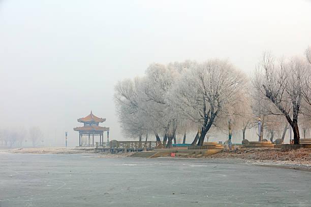 Winter scenery of water park