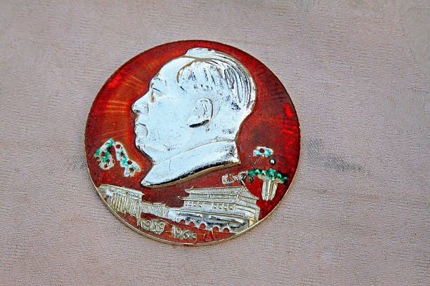 Chairman MAO zedong badge, closeup of photo