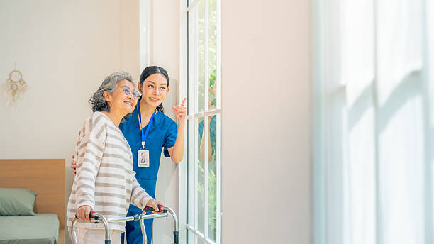 istock Asian senior woman using walker at home. 2227453439