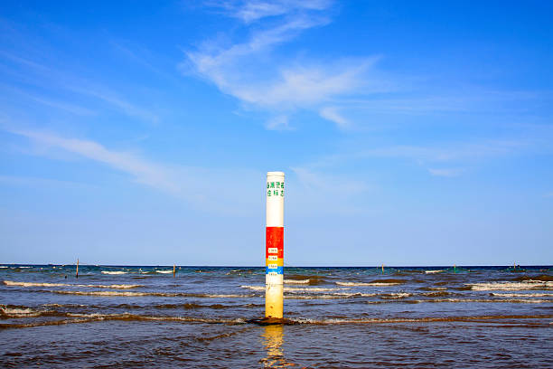storm surge alert water level mark, closeup of photo