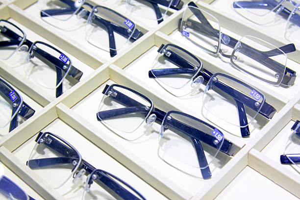 Convex glass on the shelf, closeup of photo