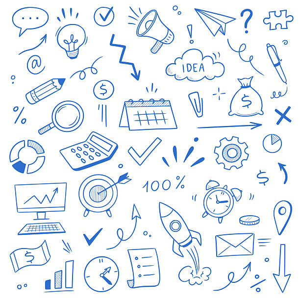 istock Business money sketch idea icon set. Hand drawn sketch elements for startup, project, goal and teamwork. Business graphic chart, rocket, growth marketing concept in chalkboard. Vector 2227456105
