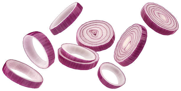 istock Red onion rings isolated on white background 2227456379