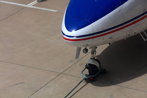 Detail of a private jet parked at the airport
