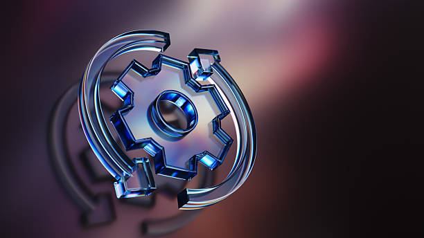 istock Futuristic Gear Symbol with Circular Arrows in Flat Design on Gradient Background 2227461069