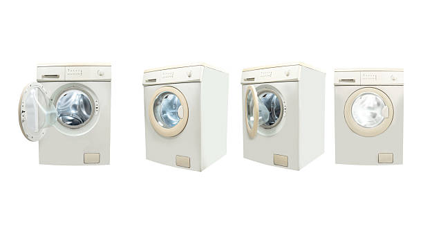 Set of a washing machine with a different angle view isolated over a white background. Home appliance
