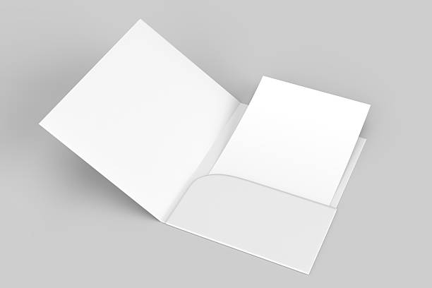 istock 3D A4 paper single pocket folder, open leaflet mockup isolated on background. Blank bifold folder paper template for business presentation document, flyer, catalogue or creative work 2227473100