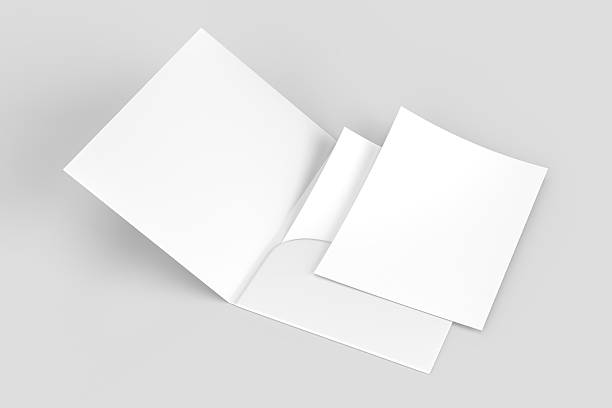 istock 3D A4 paper single pocket folder, open leaflet mockup isolated on background. Blank bifold folder paper template for business presentation document, flyer, catalogue or creative work 2227473101