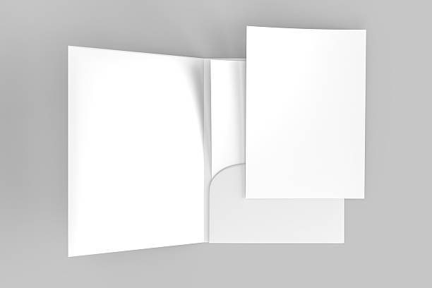 istock 3D A4 paper single pocket folder, open leaflet mockup isolated on background. Blank bifold folder paper template for business presentation document, flyer, catalogue or creative work 2227473107