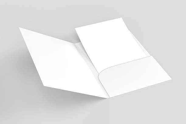 istock 3D A4 paper single pocket folder, open leaflet mockup isolated on background. Blank bifold folder paper template for business presentation document, flyer, catalogue or creative work 2227473108