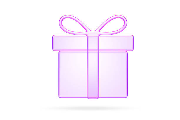 3D gift box icon in translucent purple glass style, symbolizing presents, giveaways, celebrations, or rewards