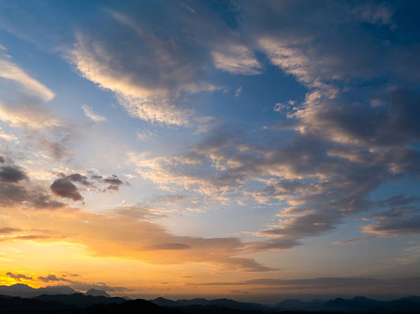 istock Horizon panorama and dramatic twilight sky and cloud sunset background. Natural sky background texture, beautiful color. 2227481012