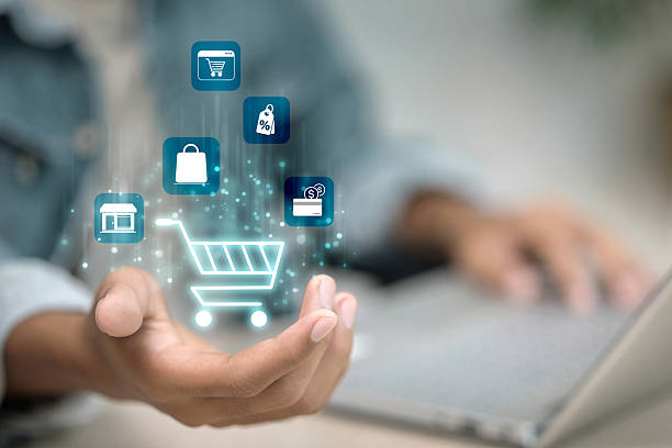 istock Ecommerce Shopping Icons on Hand with Technology Concept 2227482636