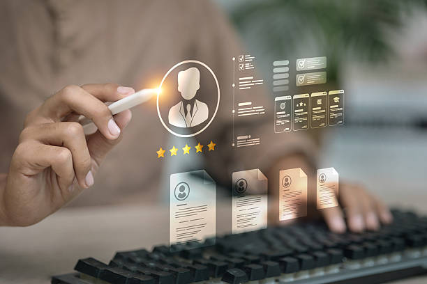 istock Human resources digital resume screening with five-star profile 2227482645