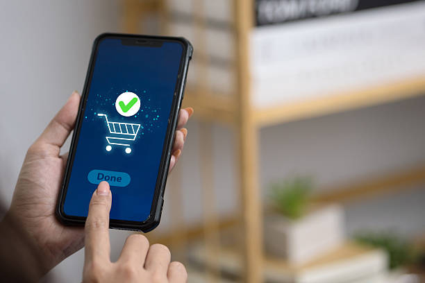 istock Online shopping completed with mobile app checkout confirmation 2227482681