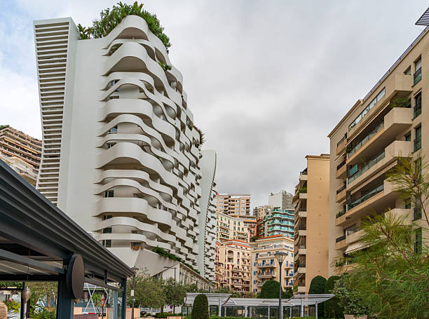 High-rise building seen in Monte Carlo in Monaco, a sovereign city-state and microstate on the French Riviera at the Mediterranean Sea.