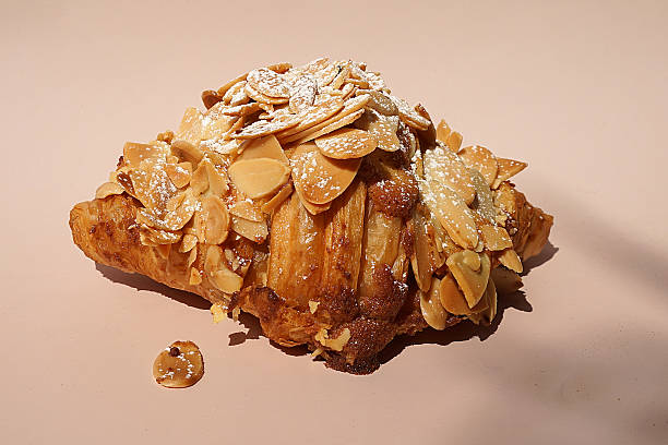Close up Almond croissant on white table