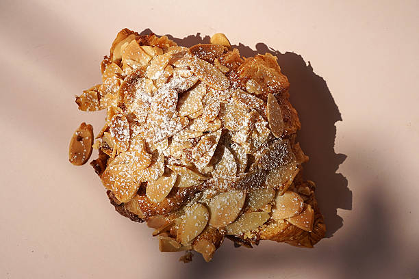 Close up Almond croissant on white table