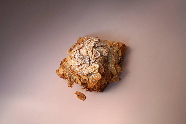 Close up Almond croissant on white table