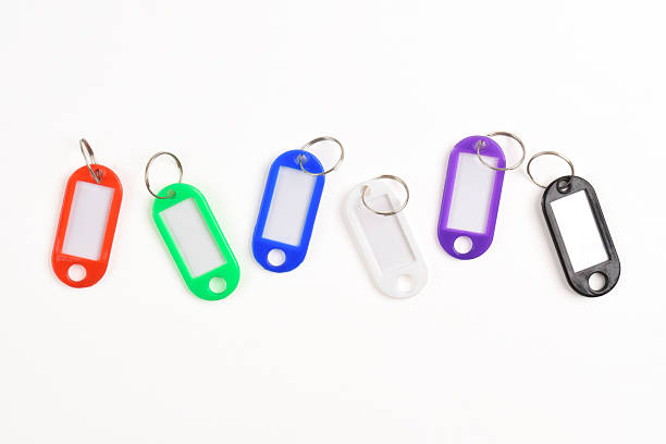 istock Colorful plastic key tag on white background 2227500105