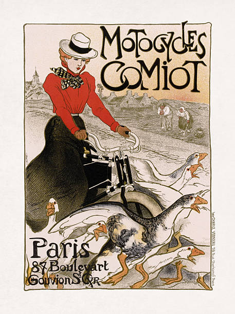 Color lithograph poster by Théophile Alexandre Steinlen to advertise about the Motocycles Comiot (a now defunct motor trike manufacturer).