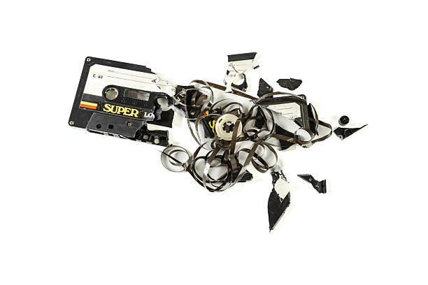 Destroyed vintage audio cassette tape